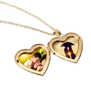 Hänge halsband kvinnor kreativa retro kärlek hjärtform po charm locket öppnande låda guld halsband gåva smycken tillbehör