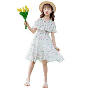 Girl's Dresses Summer Beach Layered Shoulder Children's Ruffled Short Sleeve Flower Dress Youth and Girls' Clothing 4 6 8 10 12 13 16 Years Old G220523