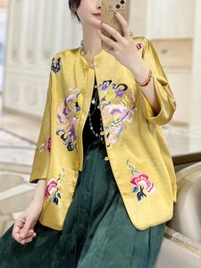 Roupas étnicas 2023 Chegadas boutique Bordado cetim de estilo chinês Blousen Jackets