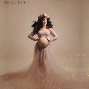 Maternity Dresses Women Pink Skirt Maternity Photography Props Lace Maxi Gown Long Maternity Dresses For pregnant Photo Shoot Clothing T230523