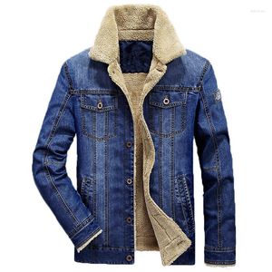 Giacche da uomo Uomo Inverno Tempo libero Fodera in pile termico Risvolto Manica lunga Vestiti in cotone denim Cappotti di jeans spessi casuali di grandi dimensioni