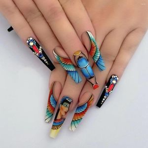 False Nails 24pcs Ballerina With Designs Peacock Girl Portrait Removable Fake Glue Wearable Press On Long