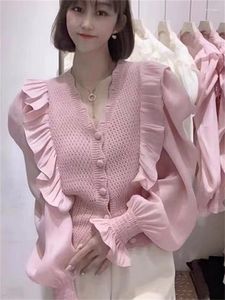 Kadın Örgü HSA Kore Moda 2023 Kadın Örme Sweater hırka fırfırlar tatlı sevimli y2k giysisi ceket fener kollu jumper