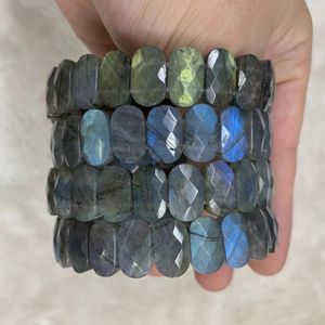 Bangle A +++ Blue Rainbow Labradorite Stone Beads Armband Natural Stone Bangle With Cat's Eye for Women Men Armband