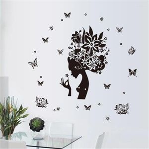 Wall Stickers Black Butterfly Girl Silhouette 3D Sticker Living Room Bedroom Decoration Anime Poster Home Decor