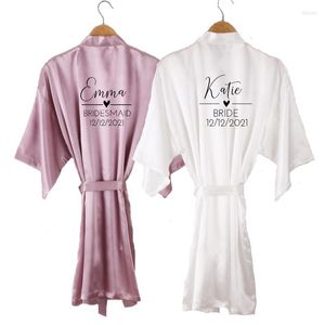 Women's Sleepwear Quick Custom Name Date Wedding Kimono Robe Personalized Writing Mauve Satin Short Bridal Shower Gift Women Getting Ready