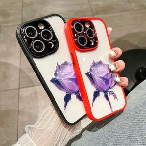 Luxury Simulated Dream Rose Bling Diamond Camera Lens Film Protection Cases No Yellowing Anti Fall Sock Proof Clear Cover för iPhone 14 13 12 11 Pro Max Plus