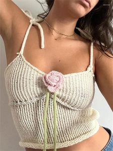 Kvinnors tankar Tossy Lace-Up Floral Backless Camisole Knit Female Bandage Spaghetti Crop Top Sexig mode Knitwear Y2K Summer Tank