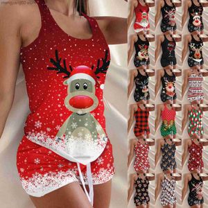 Women's Sleepwear Christmas Print Pyjamas For Women 2022 Fashion Tank Tops Shorts Sleeveless Suit Pajama Set Sleepwear T230523