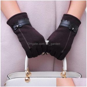 Five Fingers Gloves Women Ladies Bowknot Thermal Lined Touch Sn Winter Warm Est Elegant Evening Party Accessories1 Factory P Dhgarden Dhlwf