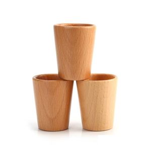 Wine Glasses Wooden Glass Japanese Sake Cups Mug Simple Beech Household Tea Cup Creative Diy Gift Drop Delivery Home Garden Kitchen Dhbpc