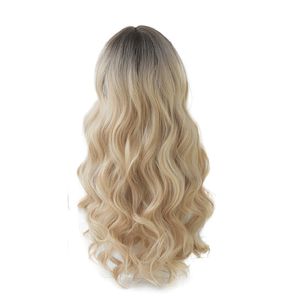 Trans border new blonde big wavy wigs female European-style high temperature silk long curly air bangs full head Lace wigs