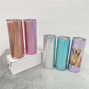 20oz boş süblimasyon tumbler sihirli ayna bardağı düz paslanmaz çelik çift duvar tumbers vakum yalıtımlı termos kahve kupaları içme kupaları kapaklı