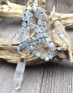 Halsband YA2975 Natural Quartz Pendant Aquamarines Stone Nuggets Pärlor Knut handgjorda halsband