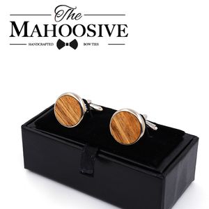 MAHOOSIVE Wooden Cufflinks Wedding Groom Round Zebra wood Cufflinks For Mens shirt accessories Casual Cuff Link mancuernas