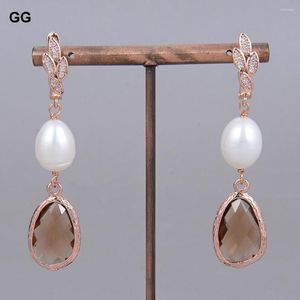 Brincos dangle guaiguai jóias naturais arroz branco pérola cristal rosa cor de ouro cfz flor fofo para mulheres