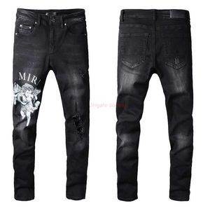 Designerkläder amires Jeans 817 Black Amies High Street Letter Angel Mönster denim Casual Pants Micro Elastic Cotto