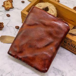 Wallets Retro Vintage Pleated Vegetable Tanned Leather Wallet Men's Large Banknote Multi Card Zipper Soft