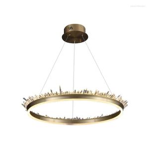 Pendant Lamps Round Crystal LED Chandeliers Gold Metal El Hall Foyer Dining Room Hanging Light Fixtures Cord Adjustable Modern Loft Lamp