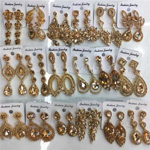 Knot Wholesale 12 Pairs Mixed Design Champagne Crystal Dangle Earrings Women Wedding Bridal Rhinestone Drop Statement Earrings Gifts