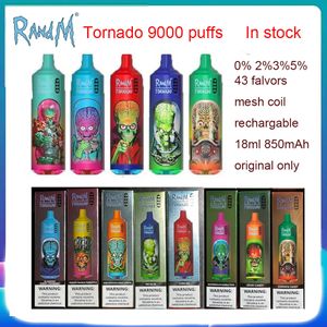RandM tornado 9000 Puff 9k Disposable E-cigarettes kit Features 18ml Vape 0 2 3 5% Rechargeable 850mAh Integrated Battery Associated 43 Flavors
