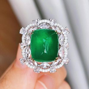 Cluster Rings Guild Hjy Origin Pure 18K Gold Jewelry 10.02ct Green Emerald Gemstones Diamonds Female For Women Fine