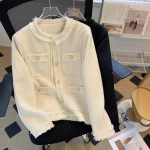 Damenjacken Koreanische Tweed-Jacke Frauen Eleganter Rundhals-Design-Mantel 2023 Frühling Herbst Langarm Casual Fringe Luxus Vintage 2XL