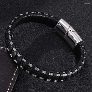 Bracelets de charme estilo punk masculino arame preto misto de couro com corda de couro misturado