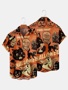 Série de gatos de Halloween de camisa de 3 D Lapelas de impressão, camisas de manga curta masculinas