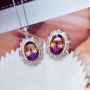 Conjuntos de anel de ametista natural e colar conjunto de jóias 925 prata meninas jóias presente brincos moda jóias 2022 conjunto venda inteira