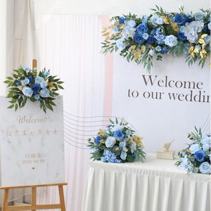 Dekorativa blommor Jarown Anpassa Wedding Flower Row Arch Stand Decoration Artificial Floral Blue Gold Ball Party Decor