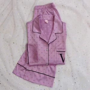 Startseite Kleidung Seidenpyjama für Damen Langarm-Pyjama Button Pigiama Donna Pjs Mujer Pijama Nachtwäsche VS Nachtwäsche
