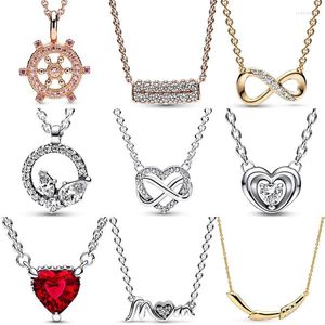 Zincirler Köpüklü Infinity Heart Gül Gemileri Helm Boncuk Charm DIY Takı için Zamansız Bar COLLIER 925 Gümüş Kolye