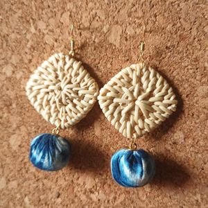 Bohemian Hand-Dyed Blue Tie-dye handmade dangle earrings Earrings for Women - Chinese Traditional Long Drop Jewelry with African Fabric Pattern