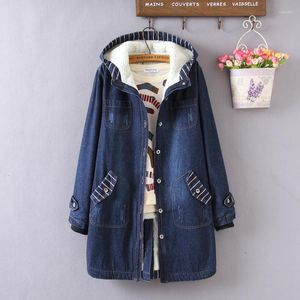 Women's Jackets Winter Jacket Women Hooded Denim Plus Velvet Jeans Long Large Size Coats And Coat