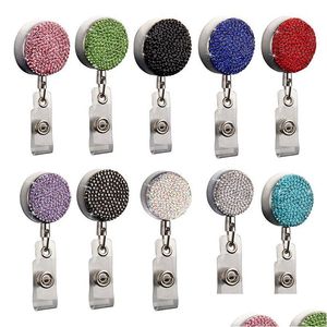 Party Favor 9 Color Diamond Badge KeyChain Pendant Infällbara PL ID Badges Holder med Clip Office Supplies Drop Delivery Home Gard DHCN4