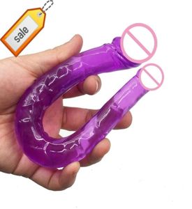 Sex toy massager u Shape Double Dildo Flexible Soft Jelly Vagina Anal Women Gay Lesbian Ended Dong Penis Artificial Toy bag4526192