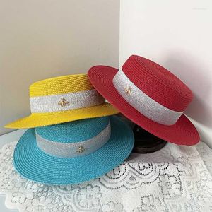 Breda randen hattar våren och sommaren Iittle Bee Sunscreen Shade Straw Hat British Style All-Match Leisure Vacation Beach Hatwide