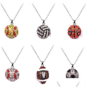 Pendant Necklaces Sports Necklace Promotion Softball Baseball Football Sport Rhinestone Crystal Bling Drop Delivery Jewelry Pendants Dh1Wa