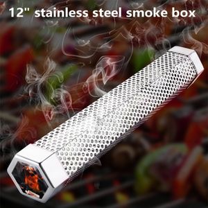BBQ Grills 12 Inch Smoke Tube Stainless Steel Charcoal Pellet Grill Smoker Perforated Barbecue Cooking Generator Box 230522