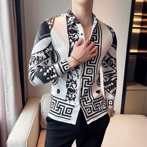 Men's T-Shirts Luxury Long Sleeve Mens Baroque Shirts Dress Autumn Party Prom Wear Slim Fit Male Brand Clothing Striped Print Casual Shirt Men Z0522