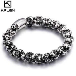 Bracelets 12mm Punk Skull Bracelets For Men Stainless Steel 316L Skeleton Lion Charm Link Chain Male Gothic Jewelry
