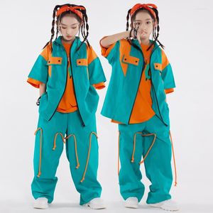 Stage Wear 2023 Kids Hip Hop Clothing Street Dança Roupa de dança solta calças meninas Jazz Costume moderno Hip-Hop Boys Roupos 10705