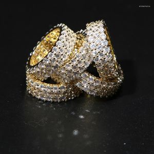 Fedi nuziali Banda larga Anello da uomo Full Cz Eternity Fidanzamento Coppia Color oro Hip Hop Bling Triple Row Women