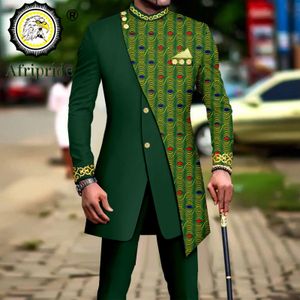 Tute da uomo Abiti africani da uomo Stampa ricamo Giacca e pantaloni Set Abito da lavoro Completo con fazzoletto Festa da sposa A2316023 230523