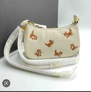 Cute Cat Underarm Tote Bag Designer Bags Print Armpit Shoulder Bags Small Mahjong Bag Lychee Grain Cowhide Purse Handbag 230420