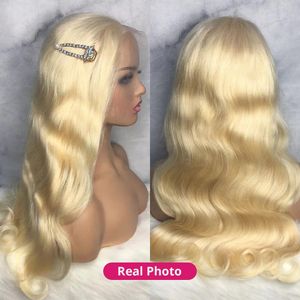 Blonde Körperwelle Lace Front Perücke HD transparente Spitze Echthaar 613 leimlos vorgezupft volle Frontalperücken für Frauen