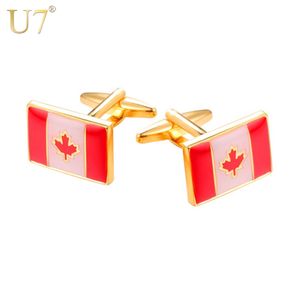 U7 Canadian Flag Cufflinks Men Jewelry Gift Suit Accessories Gold/Silver Color Red Maple Leaf Cufflink Button C1002