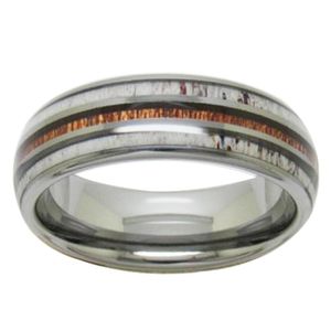 Band 8mm Silver Tungsten Carbide Rings for Men Women Wedding Bands Whisky Barrel Oak Wood Deer Antler Inlay Polished Drop Shipping