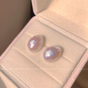 S3691 Mermaid Color Faux Pearl Stud Earrings For Women S925 Silver Post Sweet Niche Resin Earrings